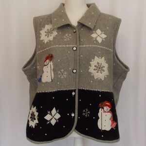 Wool Christmas Vest Womens Size 22/24 Gray Snowmen